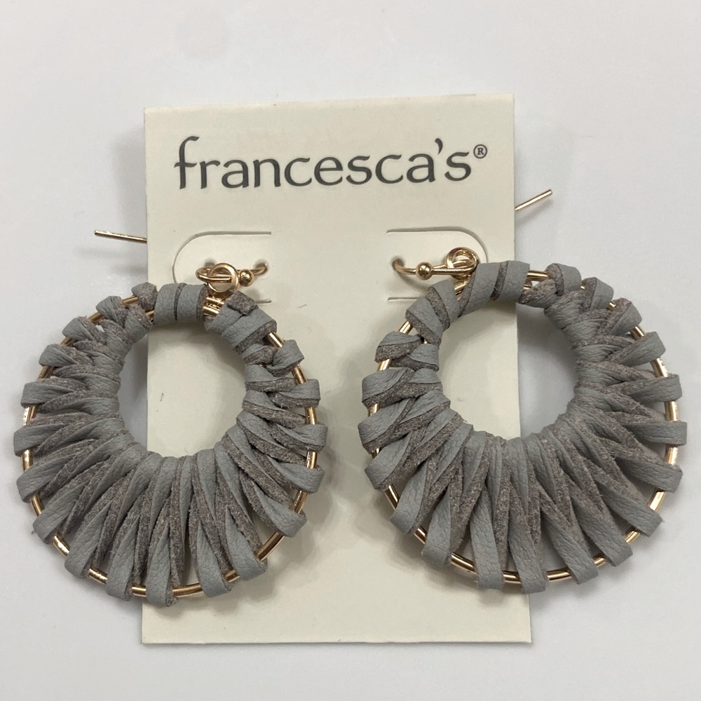 Francesca’s Gray Suede Wrapped Circle Drop Earrings